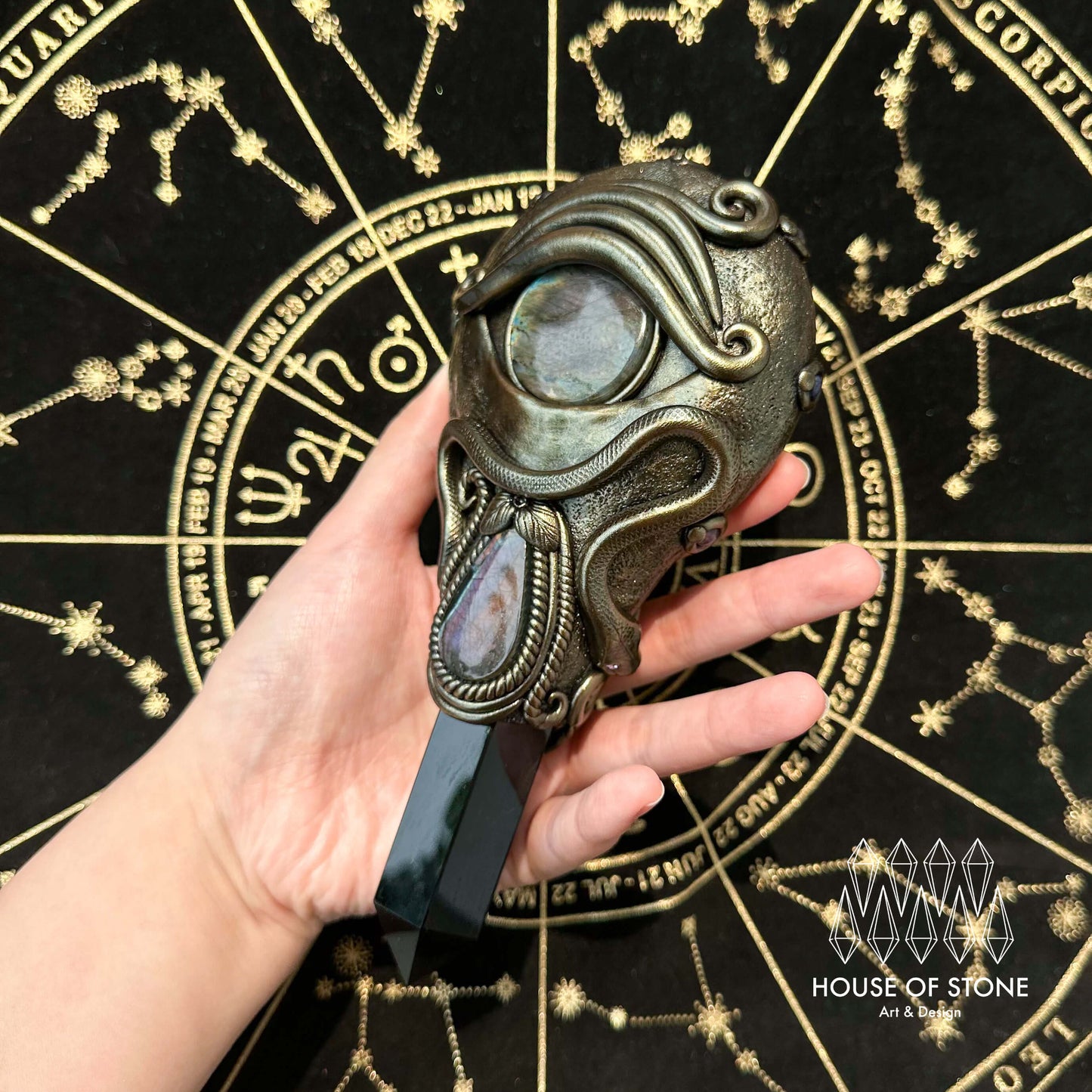 Handmade Natural Black Obsidian Mirror/Magic Obsidian Witch Wand/Crystal Quartz Wand/Scrying Mirror Wand/Root Chakra/Manifest Altar Tool