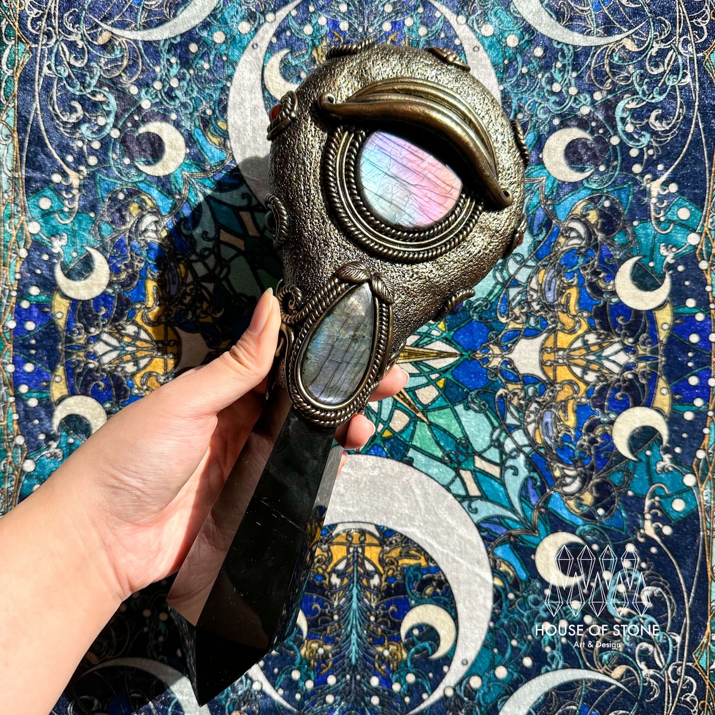 Handmade Natural Black Obsidian Mirror/Magic Obsidian Witch Wand/Crystal Quartz Wand/Scrying Mirror Wand/Root Chakra/Manifest Altar Tool