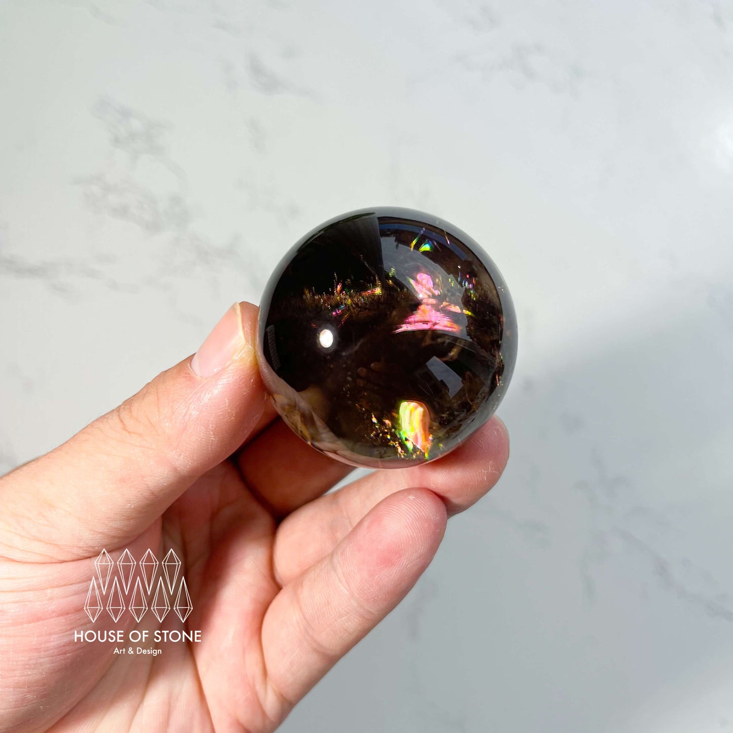 Natural Rainbow Smoky Quartz Sphere/High Quality Smoky Quartz Crystal Sphere/Rare Smoky Quartz Ball/Root Chakra Healing/AAA
