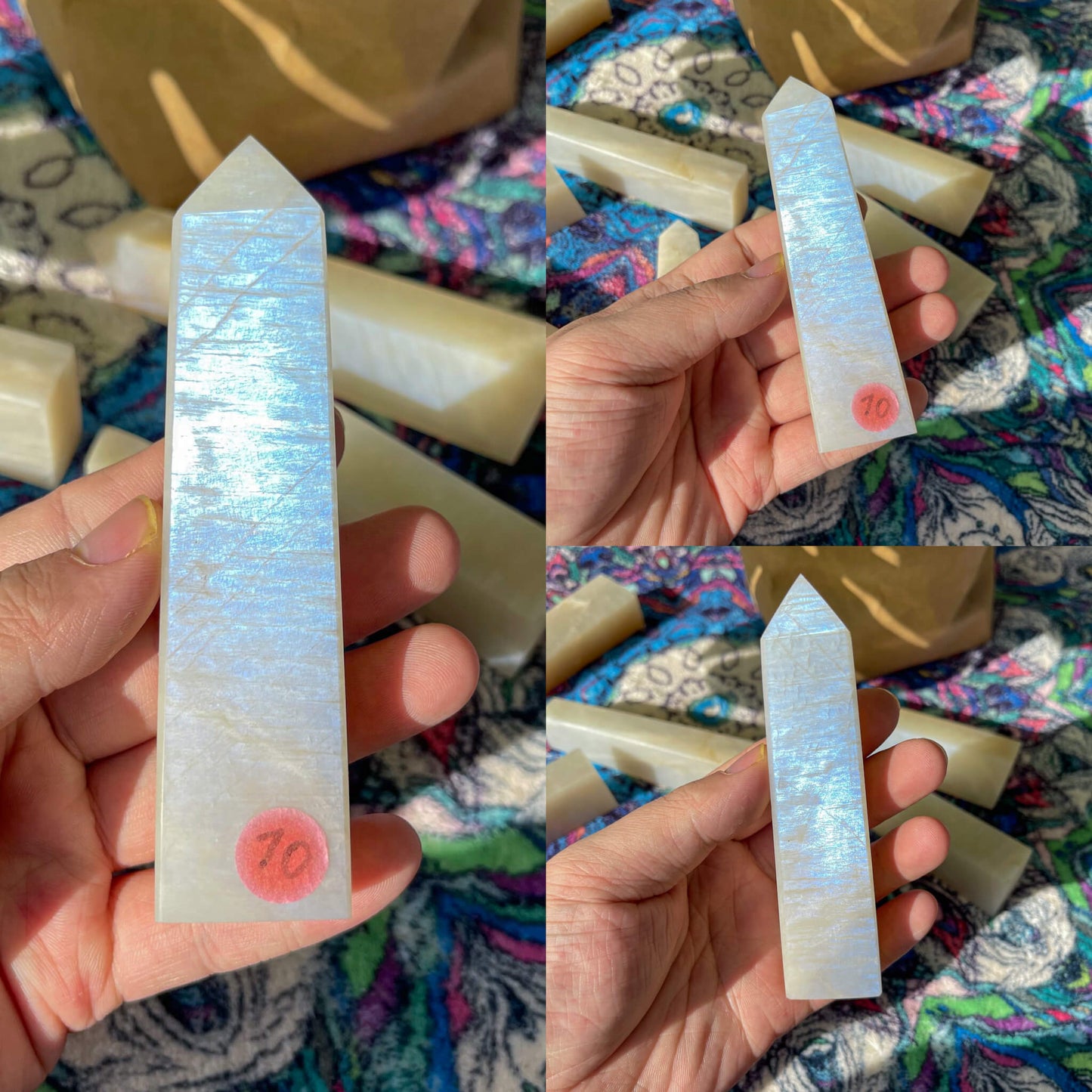 High Quality Moonstone Tower/Natural White Moonstone Obelisk/Rainbow Point Tower/Goddess Energy/AAA