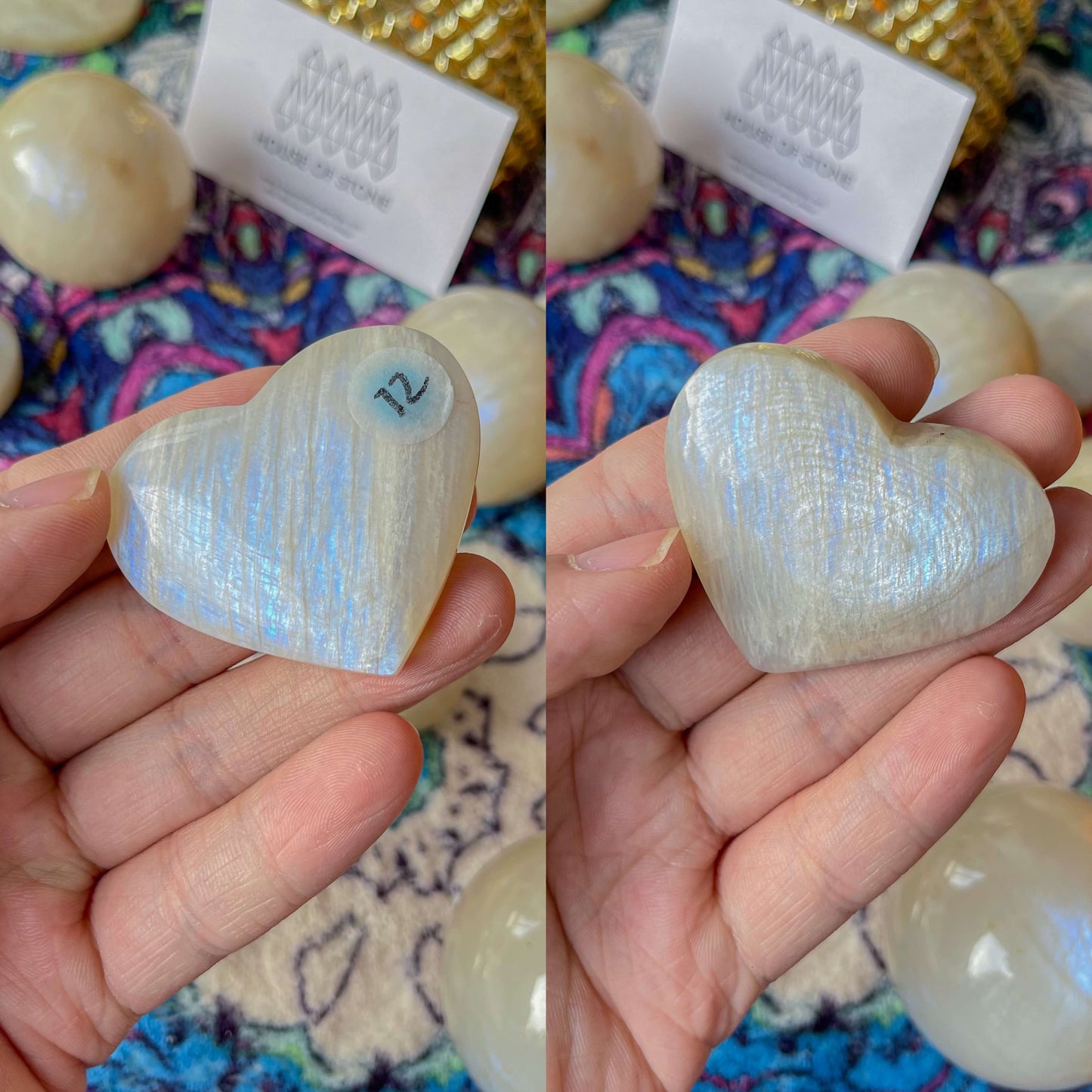 High Quality Small Moonstone Palm Stone/Natural White Moonstone Heart/Rainbow Pocket Stone/Goddess Energy/AAA