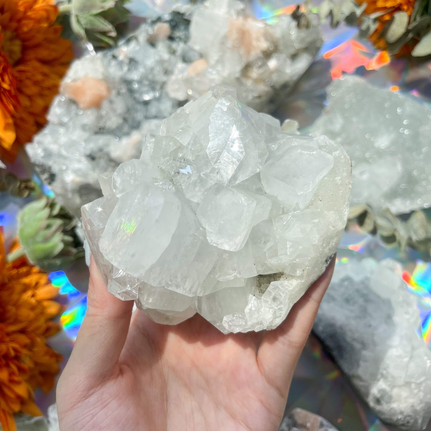 Natural Apophyllite Cluster Specimen/Rare Diamond Clear Apophyllite Specimen From India