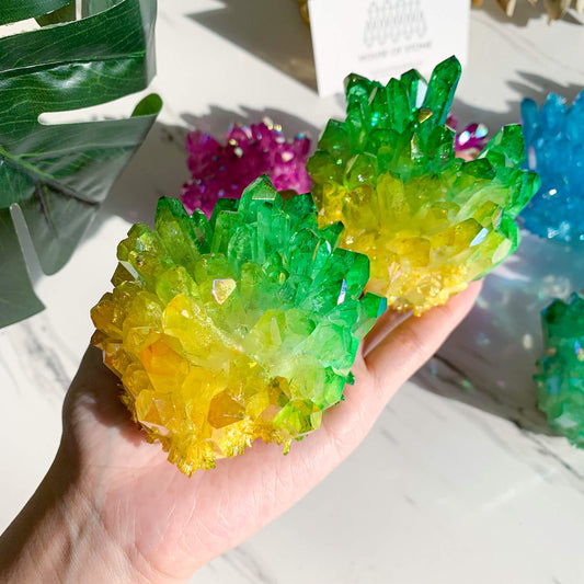 Colorful Aura Quartz Cluster/Raw Rainbow Crystal Cluster/High Quality Aura Cluster
