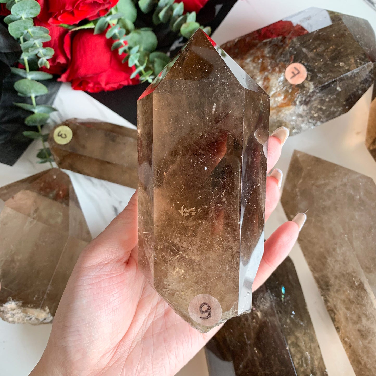 Natural Raw Smoky Quartz Tower/Gold Rutile Smoky Quartz Point Tower/ Rainbow Smoky Quartz Obelisk
