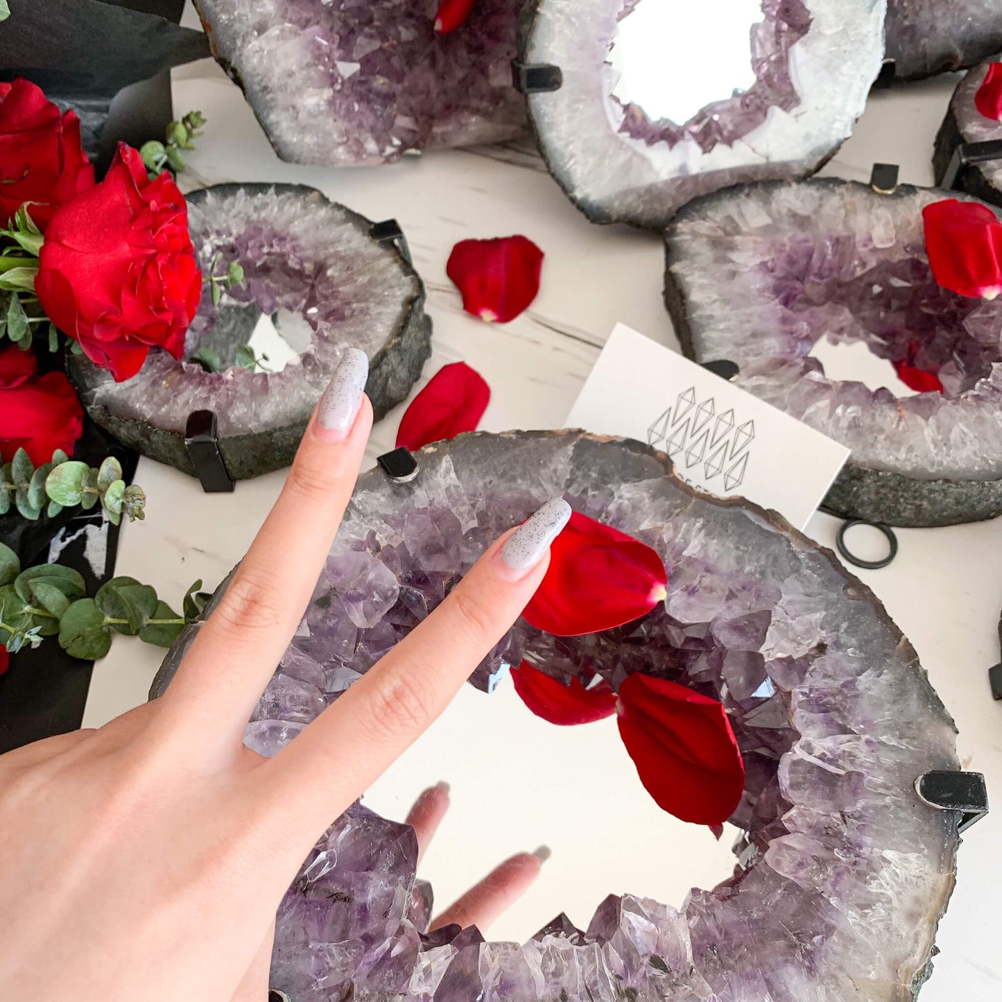 Brazil Amethyst Geode Mirror/Natural Amethyst Geode Druzy Mirror