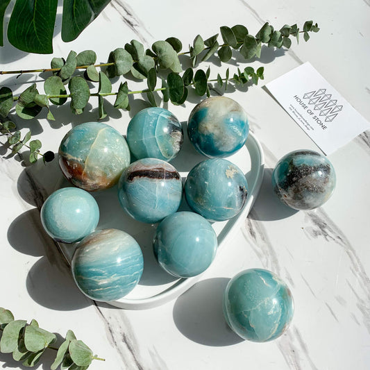 Natural Blue Caribbean Calcite Sphere/High Quality Blue Caribbean Amazonite Sphere/Gemstone Sphere/AAA