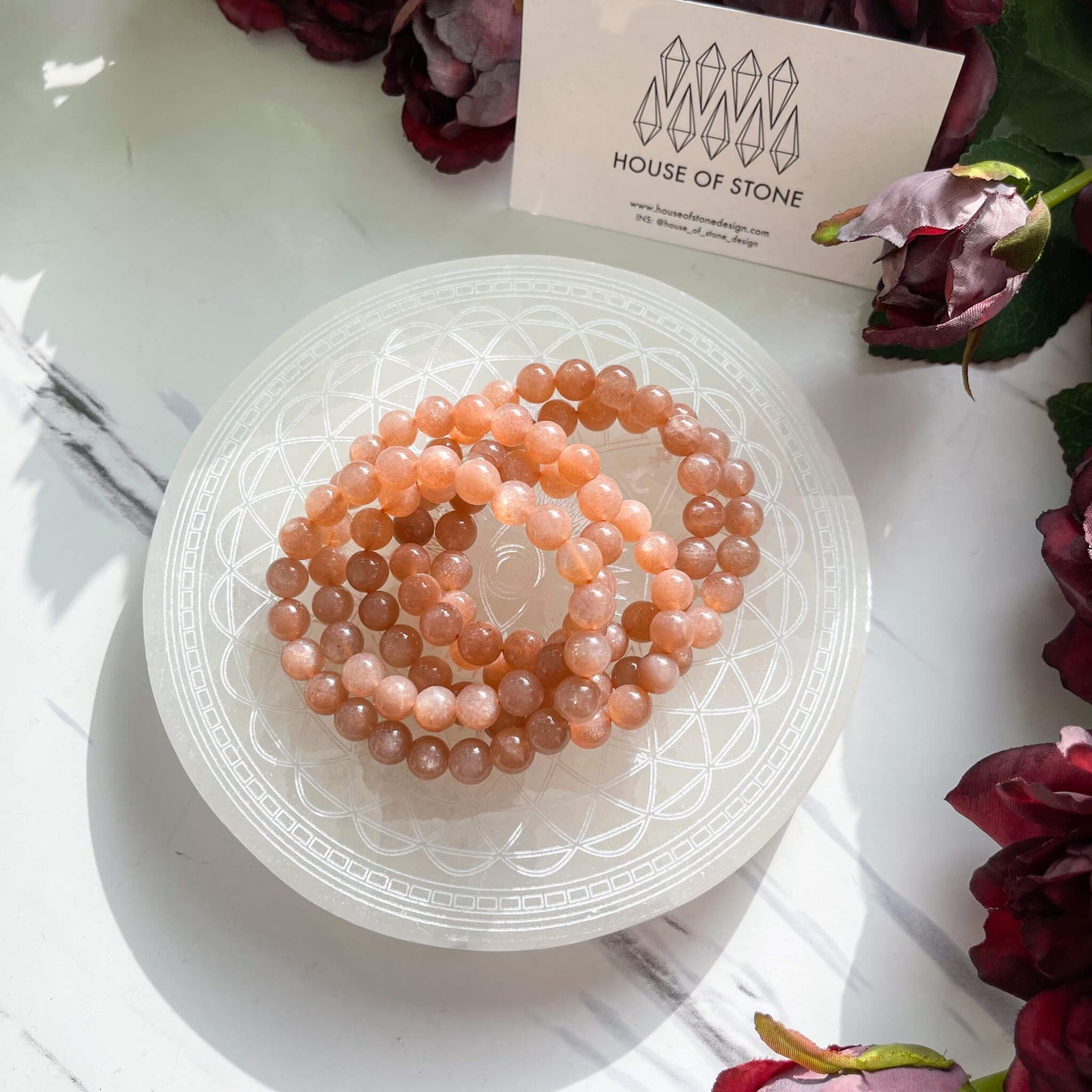 Natural Peach Moonstone Bracelet/Gold Peach Moonstone Jewelry/Sunstone Beads Bracelet