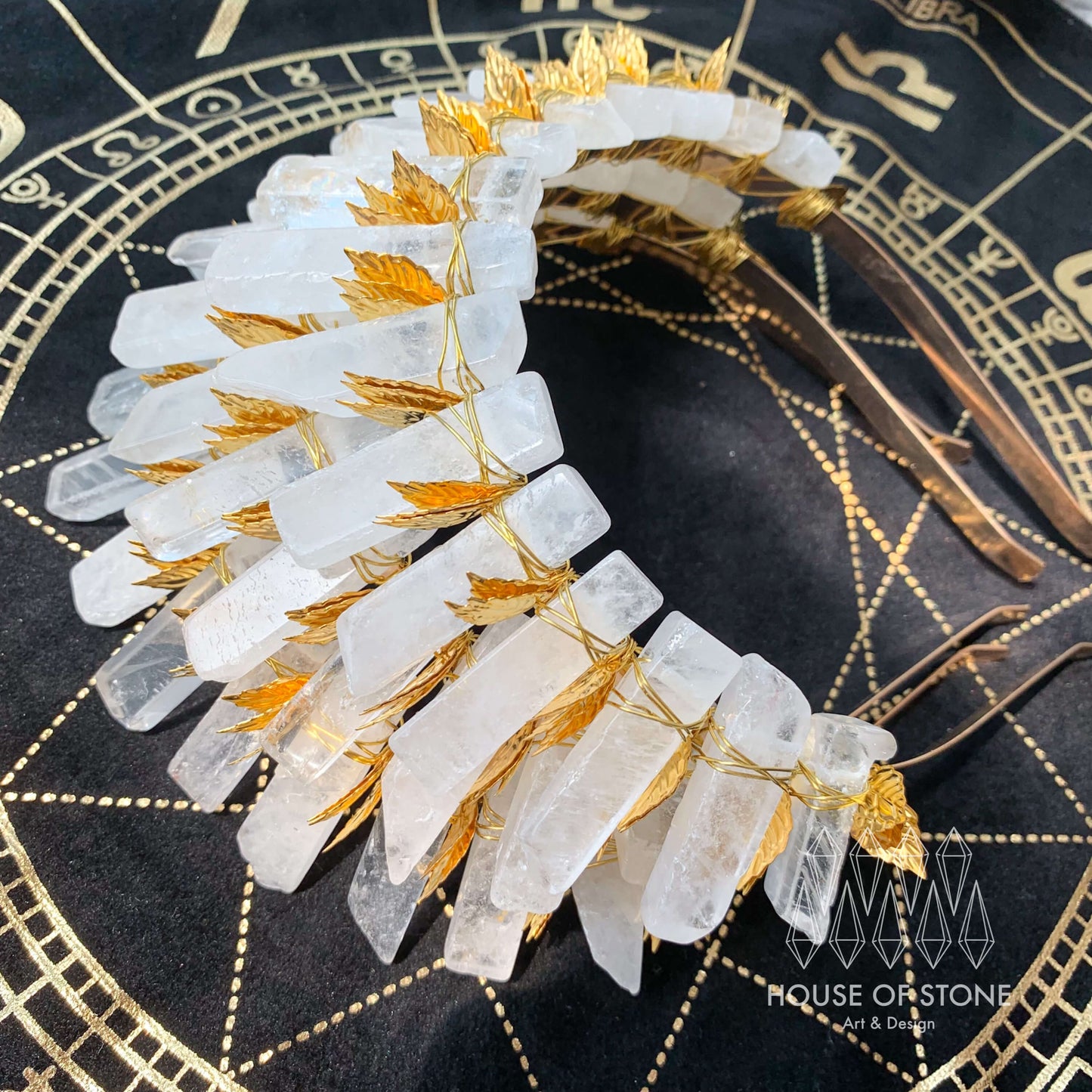 Natural Crystal Quartz Crown/Clear Quartz Crown/Leaf Tiara Healing/Wedding Bride Jewelry Headband Gift