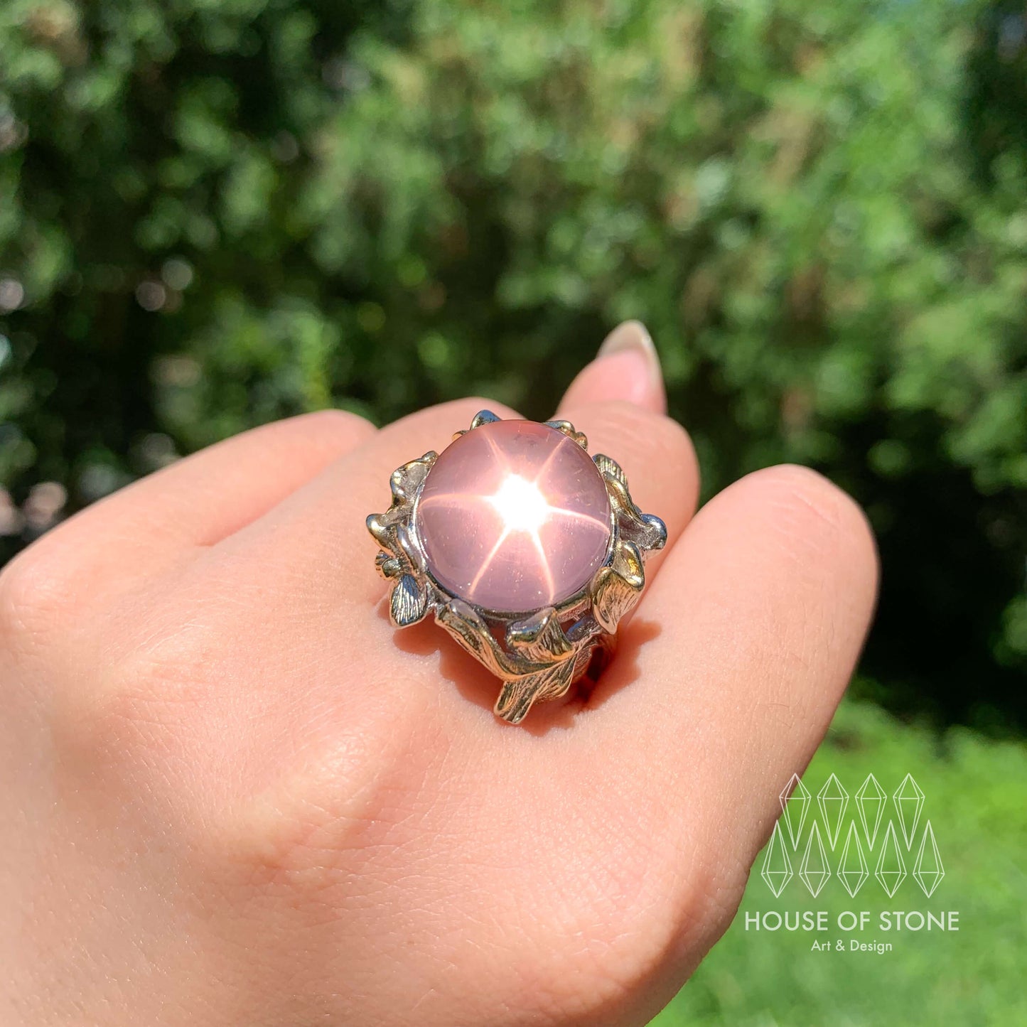 Star Rose Quartz Ring/High Quality Starlight Rose Quartz Ring/Starry Rose Quartz Jewelry