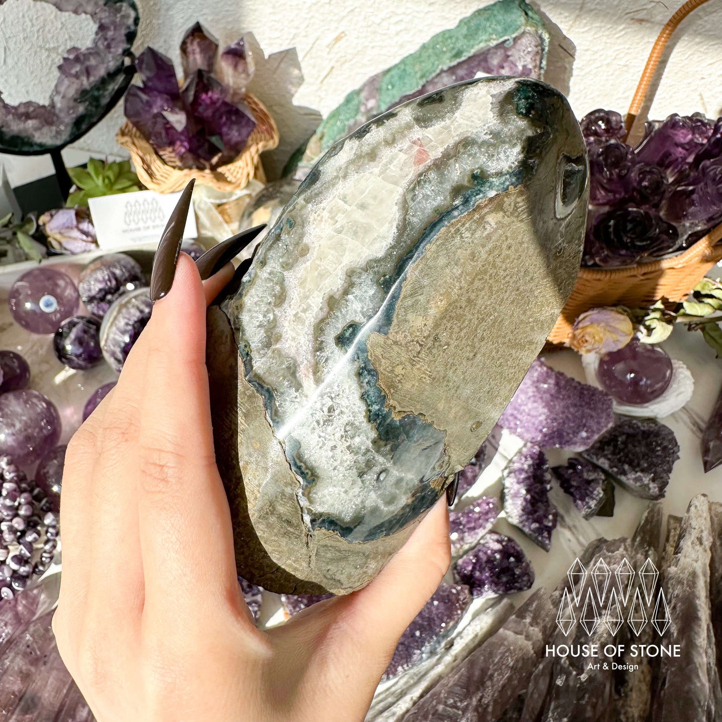 Natural Large Amethyst Geode with Calcite/Amethyst Crystal Cluster/Uruguay Amethyst Standing Cluster/Crown Chakra/AAA