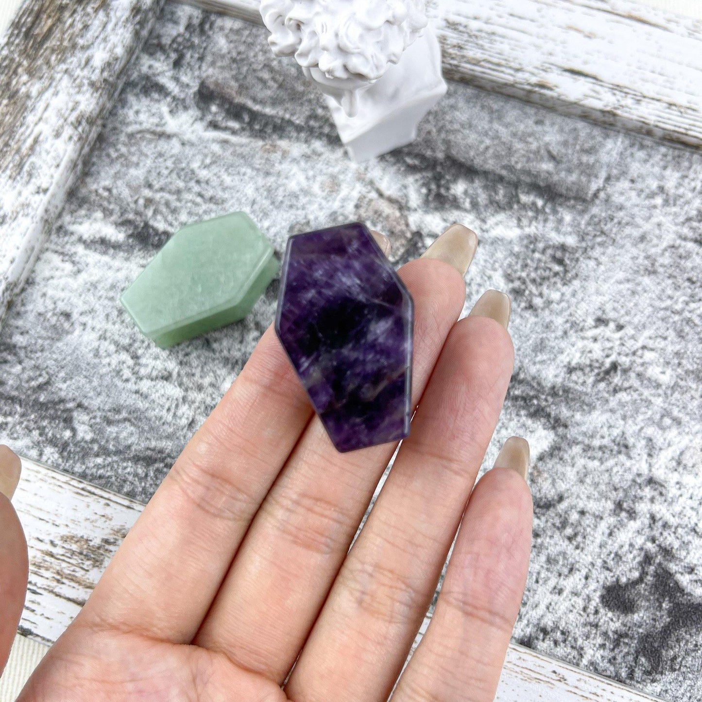 Green Aventurine/Amethyst Coffin/Gemstone/Stone - House of stone