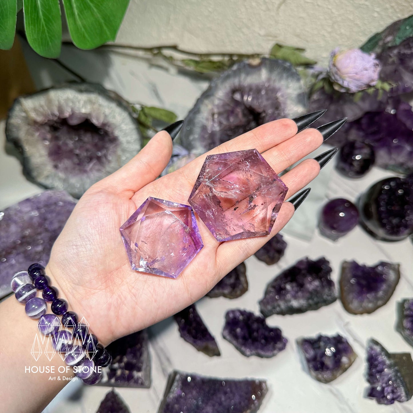 Rainbow Amethyst Faceted Cut Piece/Small Sided Amethyst Hexagon/AAA4