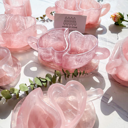 Natural Rose Quartz Cups With Coaster/Hand Carved Rose Quartz Mug/Crystal Cup/High Quality Quartz Tea Cup Set