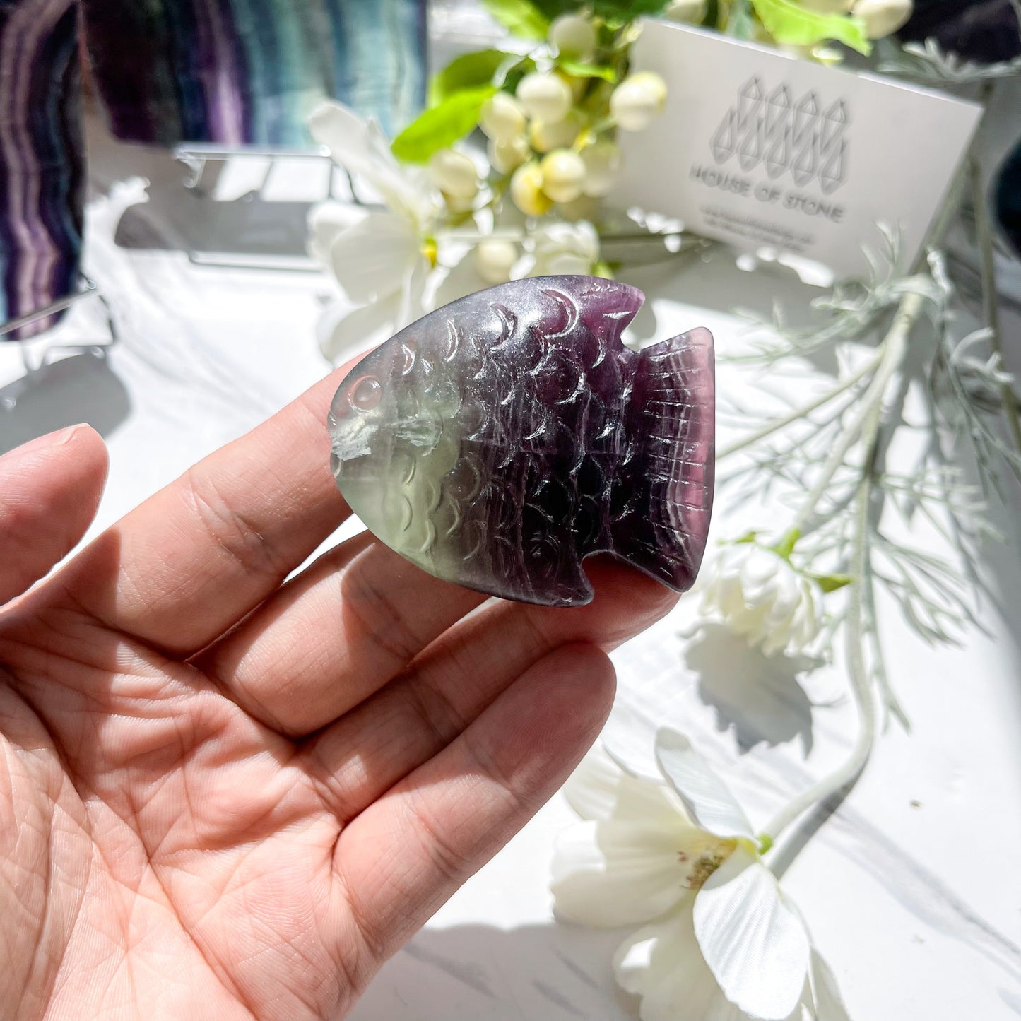 Natural Rainbow Fluorite Fish/Hand Carved Fish/Fluorite Crystal Fish