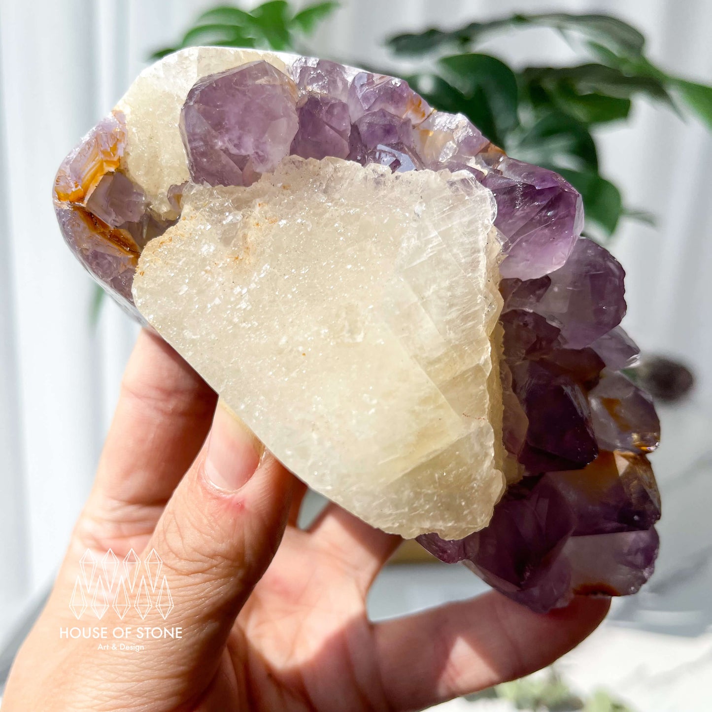 Natural Large Amethyst Geode with Calcite/Amethyst Crystal Cluster/Uruguay Amethyst Standing Cluster/Crown Chakra/AAA5