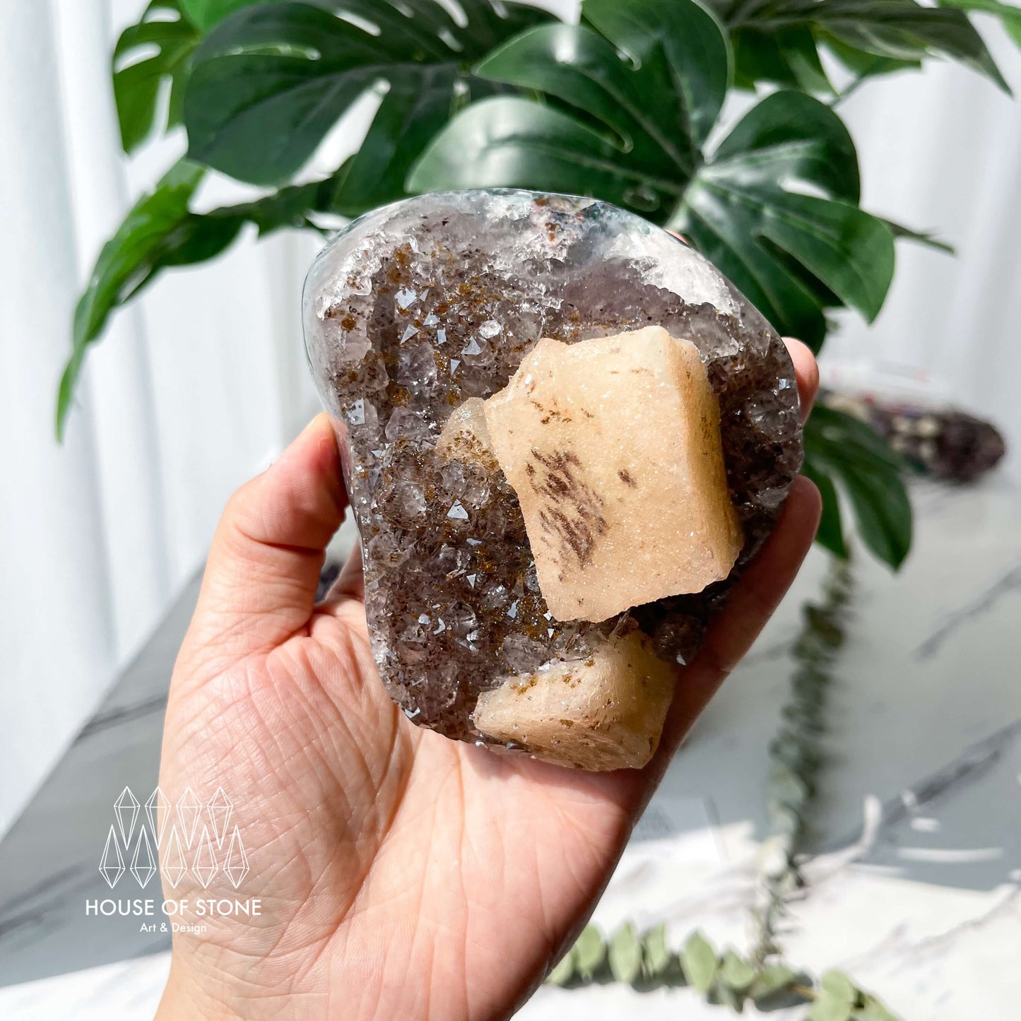 Natural Large Amethyst Geode with Calcite/Amethyst Crystal Cluster/Sugar Amethyst Standing Cluster/Crown Chakra/AAA8