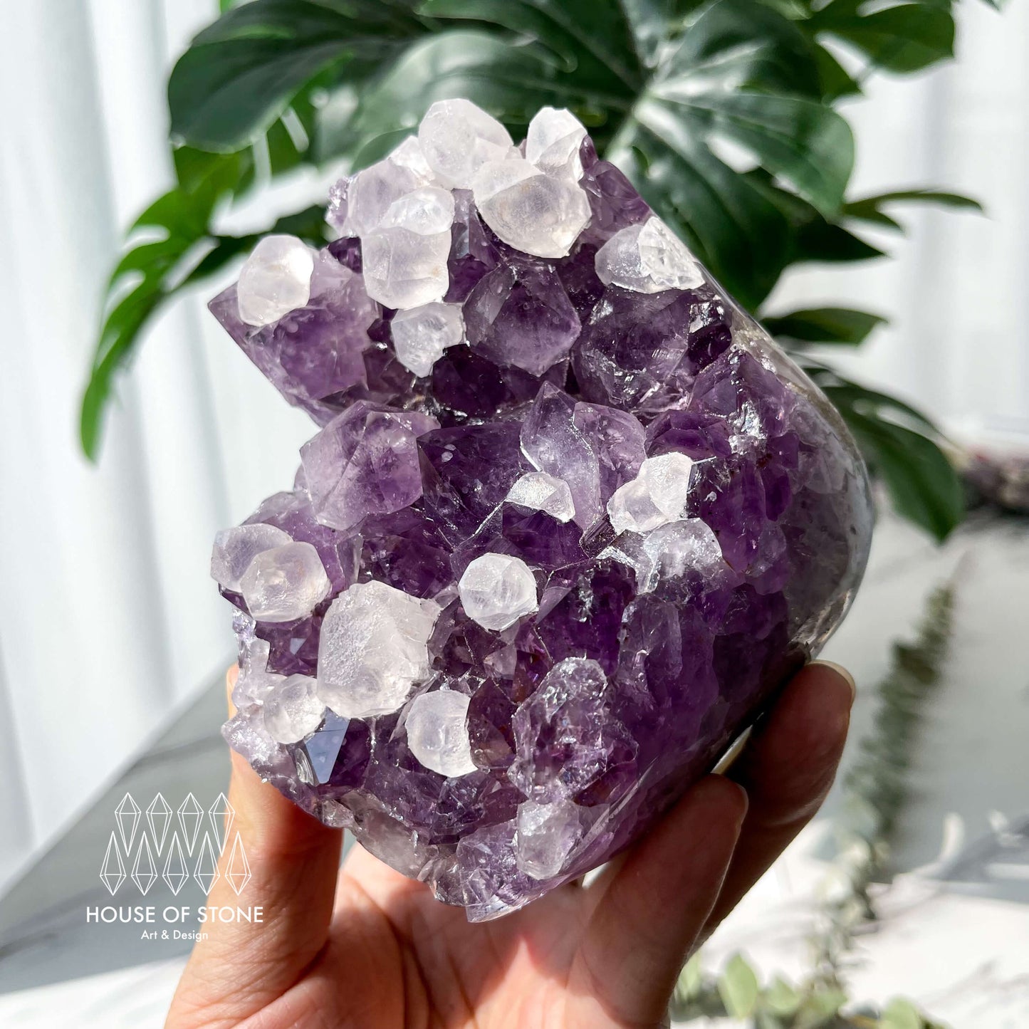 Natural Large Amethyst Geode with Calcite/Amethyst Crystal Cluster/Uruguay Amethyst Standing Cluster/Crown Chakra/AAA6