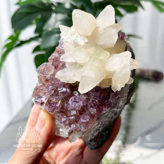 Natural Large Amethyst Geode with Calcite/Amethyst Crystal Cluster/Uruguay Amethyst Standing Cluster/Crown Chakra/AAA7