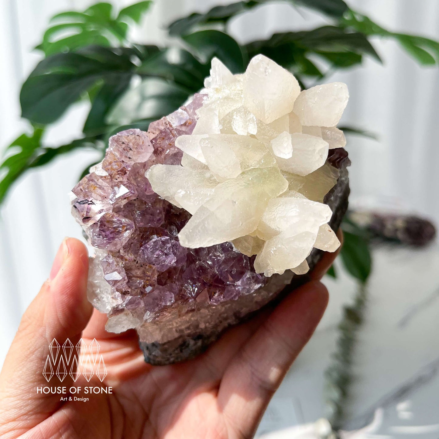 Natural Large Amethyst Geode with Calcite/Amethyst Crystal Cluster/Uruguay Amethyst Standing Cluster/Crown Chakra/AAA7