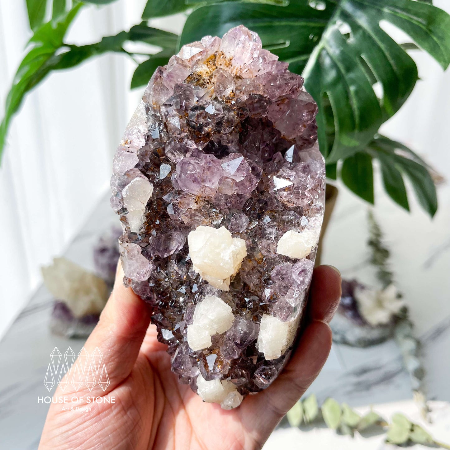 Natural Large Amethyst Geode with Calcite/Amethyst Crystal Cluster/Uruguay Amethyst Standing Cluster/Crown Chakra/AAA1