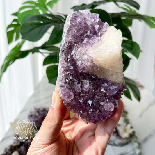 Natural Large Amethyst Geode with Calcite/Amethyst Crystal Cluster/Uruguay Amethyst Standing Cluster/Crown Chakra/AAA4