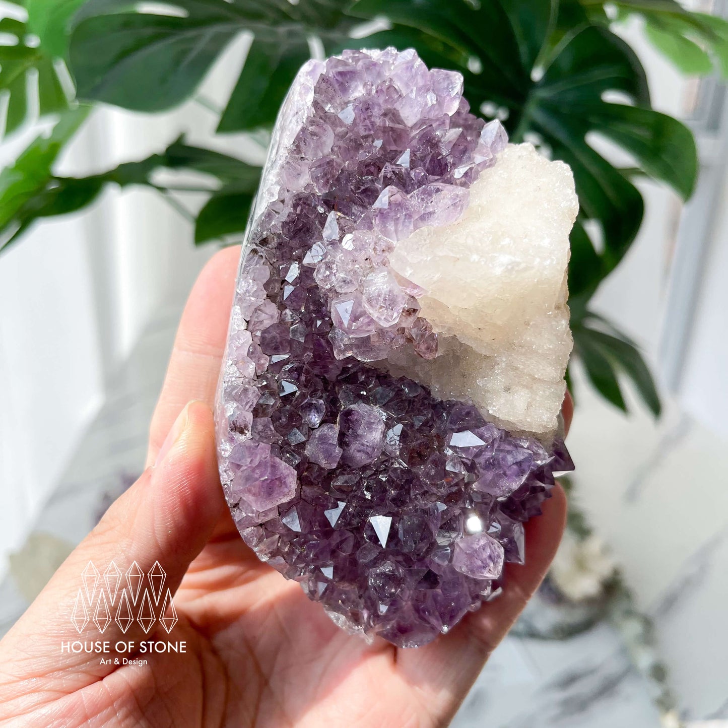 Natural Large Amethyst Geode with Calcite/Amethyst Crystal Cluster/Uruguay Amethyst Standing Cluster/Crown Chakra/AAA4