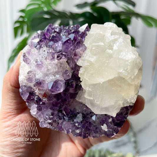 Natural Large Amethyst Geode with Calcite/Amethyst Crystal Cluster/Uruguay Amethyst Standing Cluster/Crown Chakra/AAA3