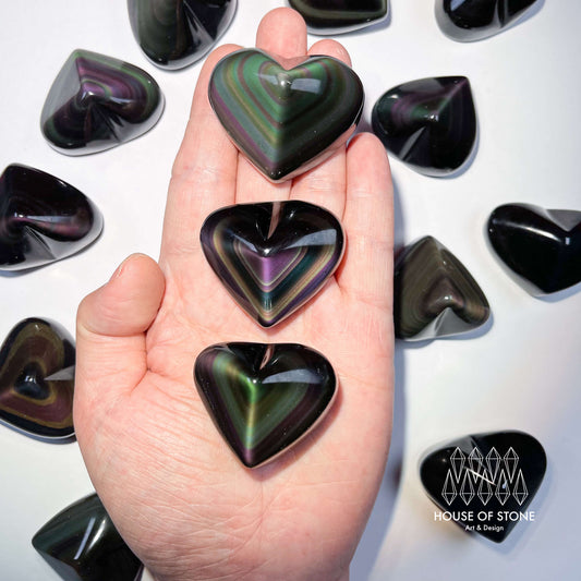 Natural Rainbow Obsidian Heart/Rare Colorful Obsidian Hand Carved Heart/Obsidian Palm Stone