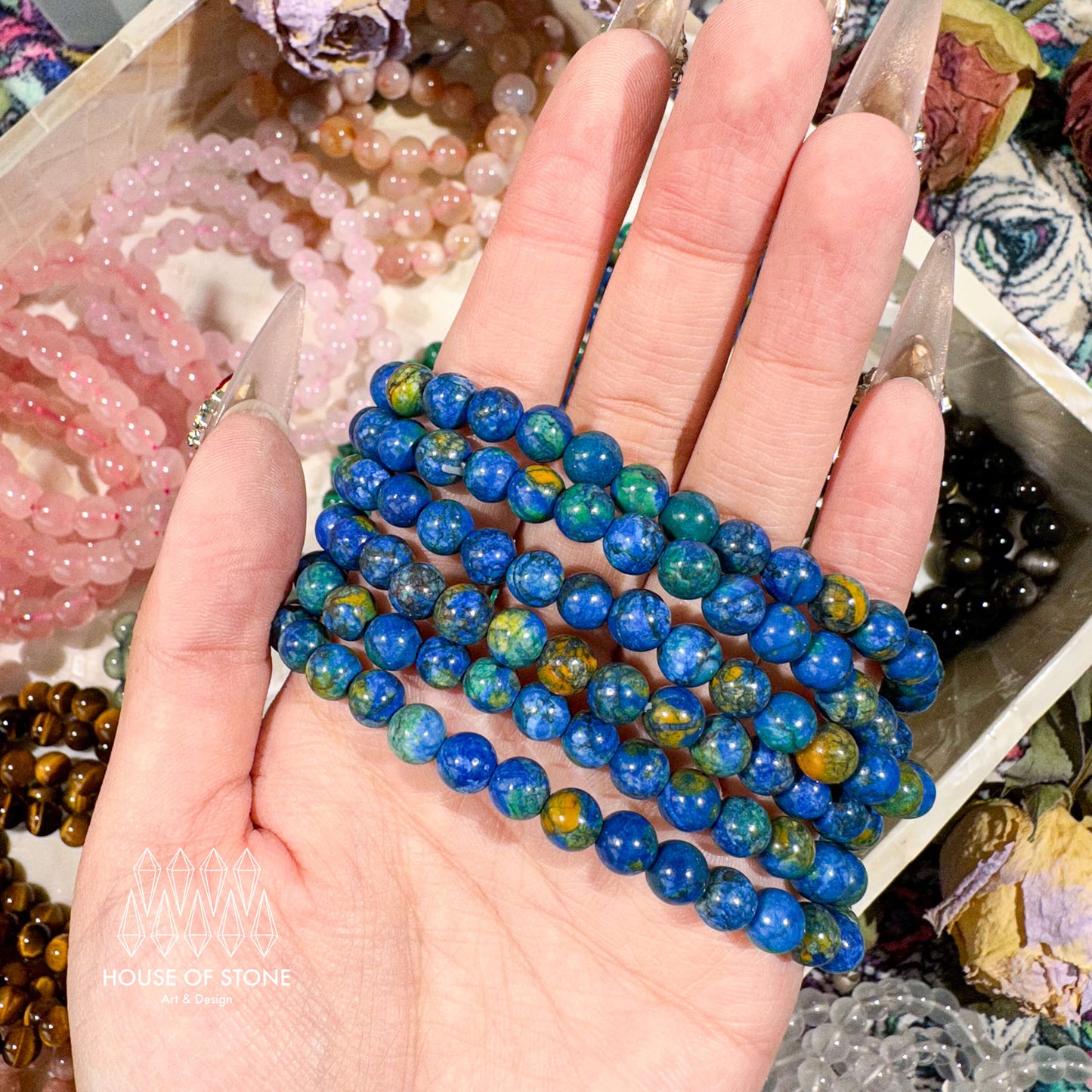 Natural Azurite Beads Bracelet/Azurite Gemstone Jewelry
