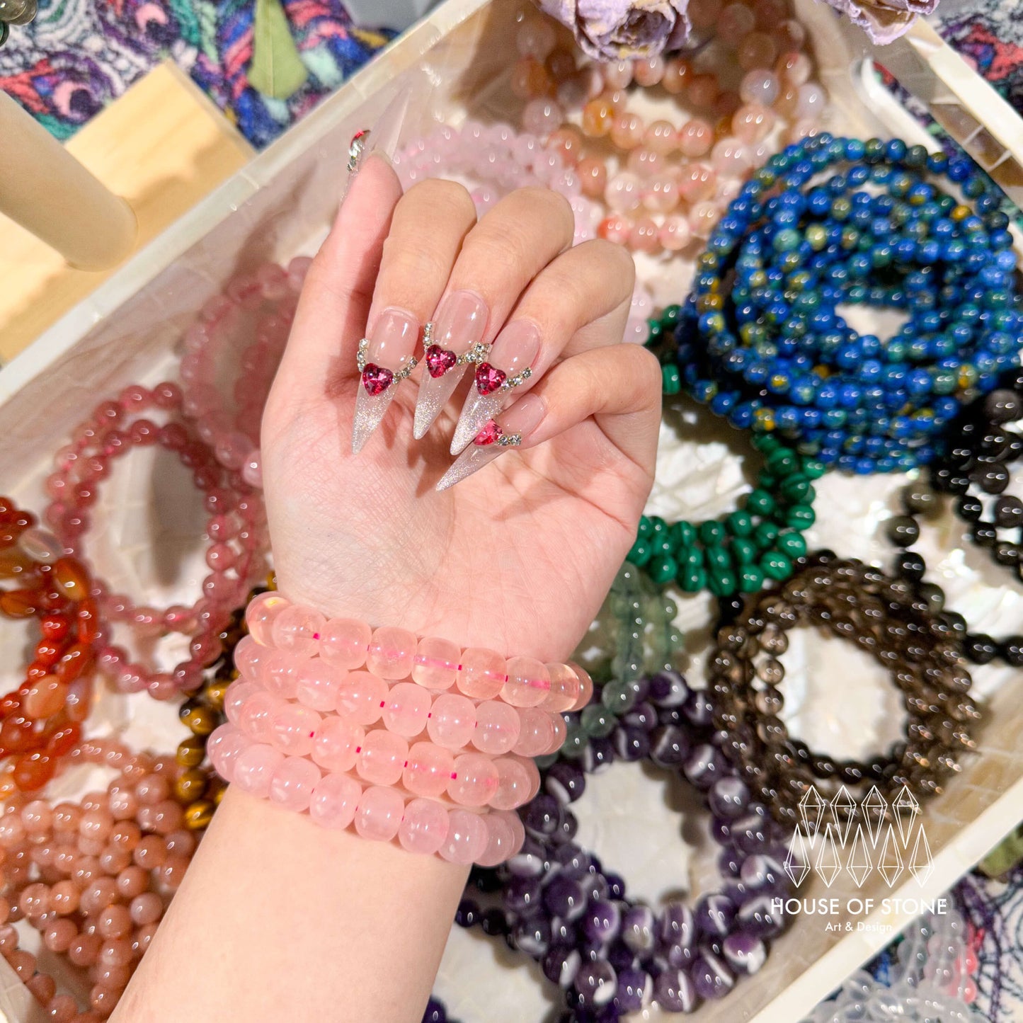 Natural Rose Quartz Bracelet/High Quality Rose Quartz Jewelry/Rose Quartz Beads Bracelet