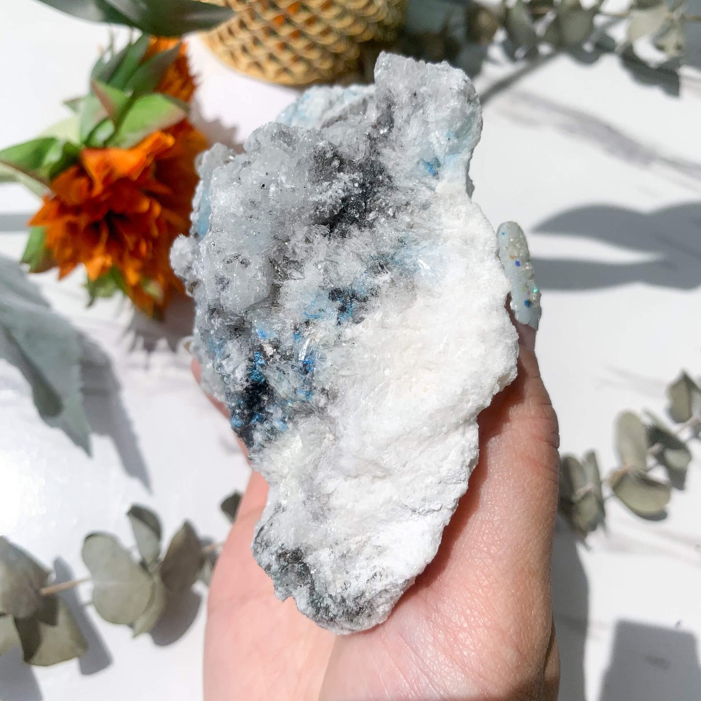 Cyanotrichite with Quartz Specimen/Rare Cyanotrichite Quartz Black Tourmaline Specimen/Natural Cyanotrichite Specimen