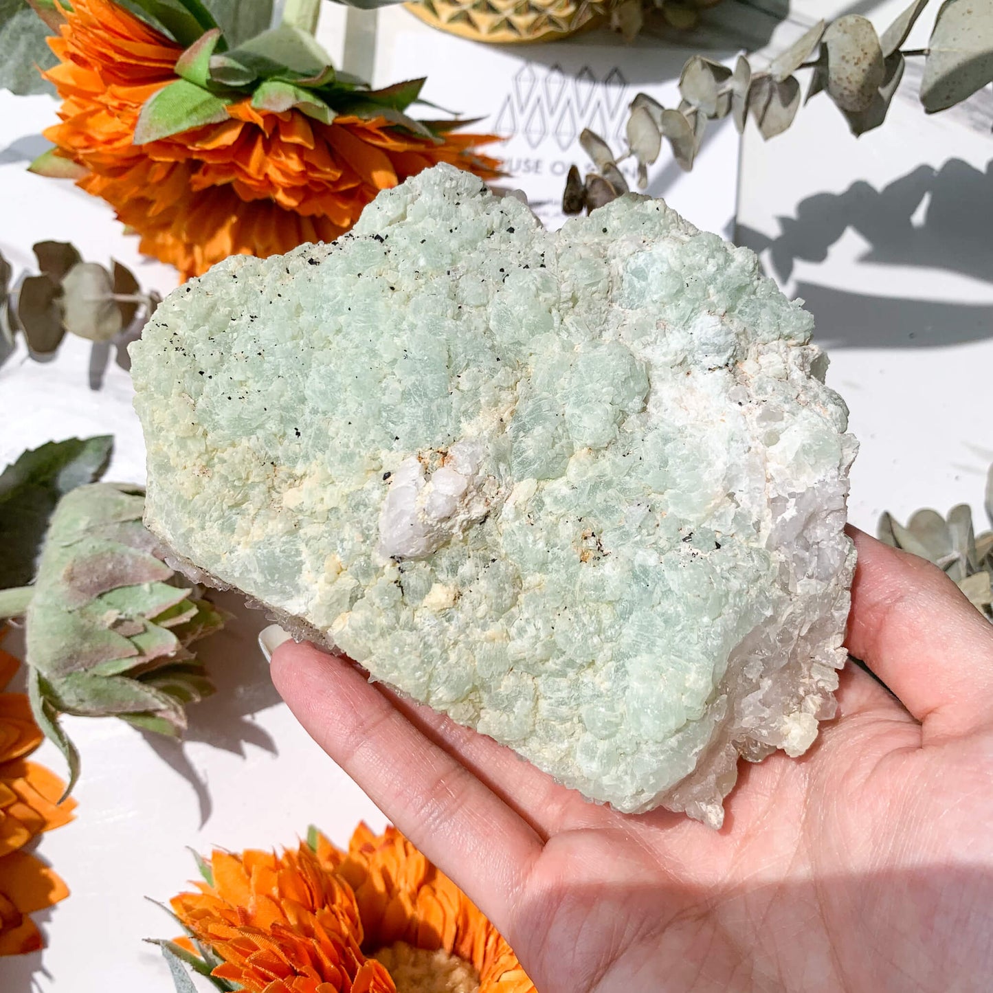 Babingtonite Prehnite Quartz Specimen/Rare Natural Light Green Prehnite Quartz Specimen