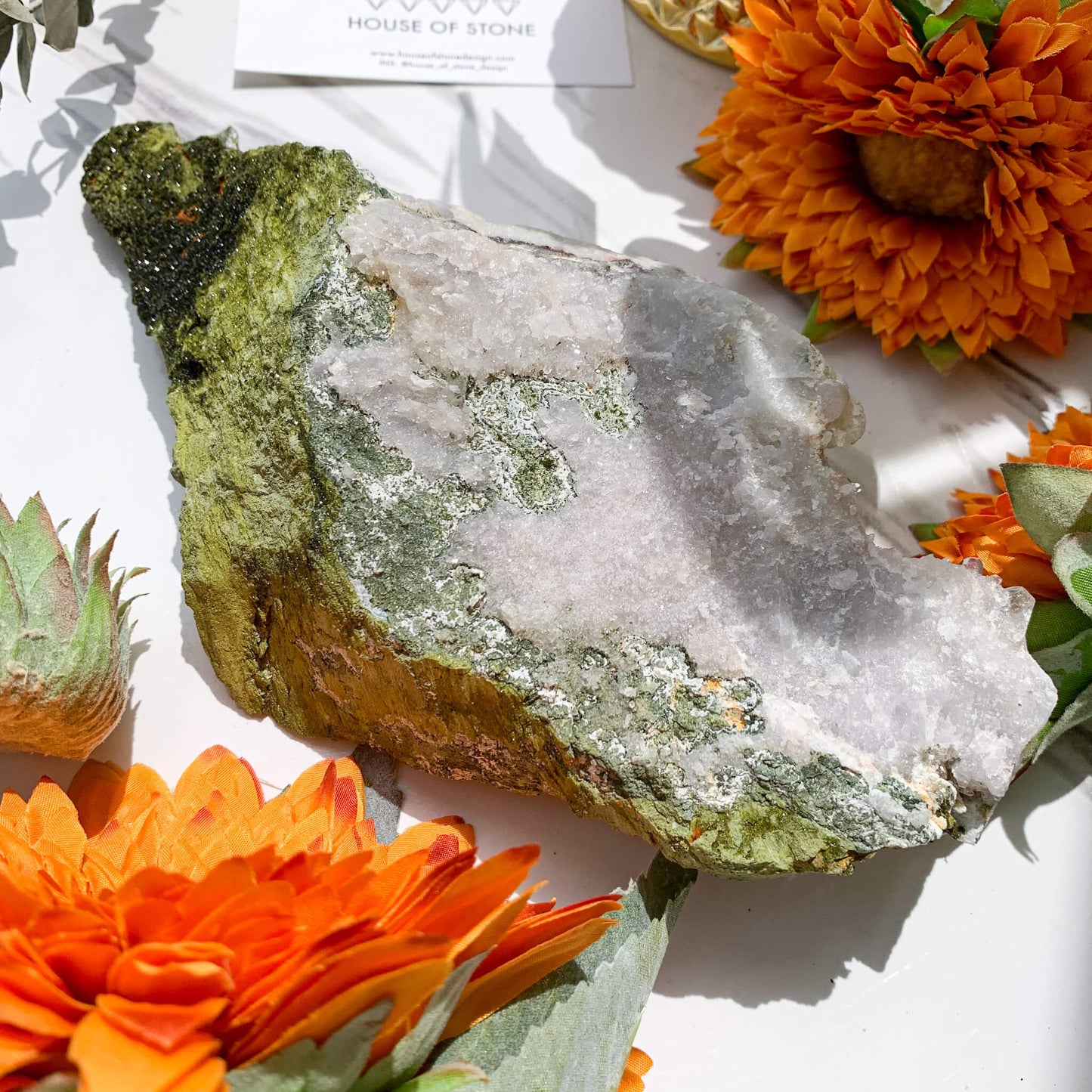 Babingtonite Prehnite Quartz Specimen/Rare Natural Light Green Prehnite Quartz Specimen