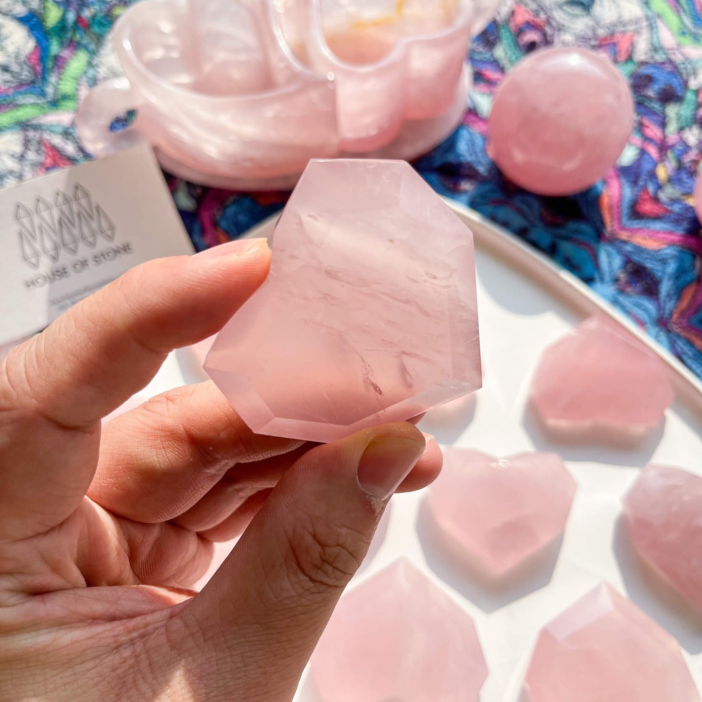 Rose Quartz Heart/Crystal Faceted Heart/Large Rose Qaurtz Carvings/Crystal Hand Carved Heart