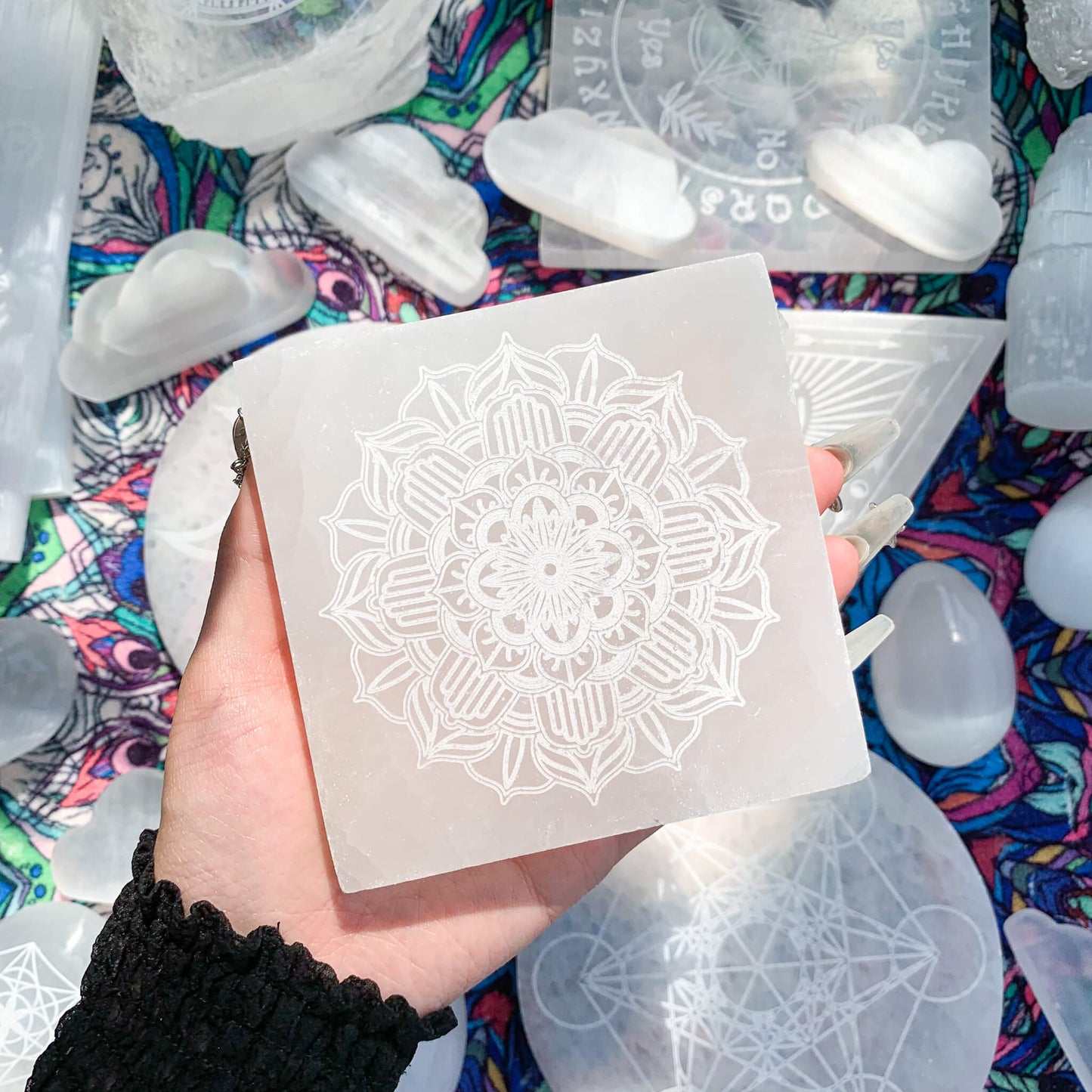 Selenite Charging Plate/Cleanse Crystals Plate/Selenite Etched Plate