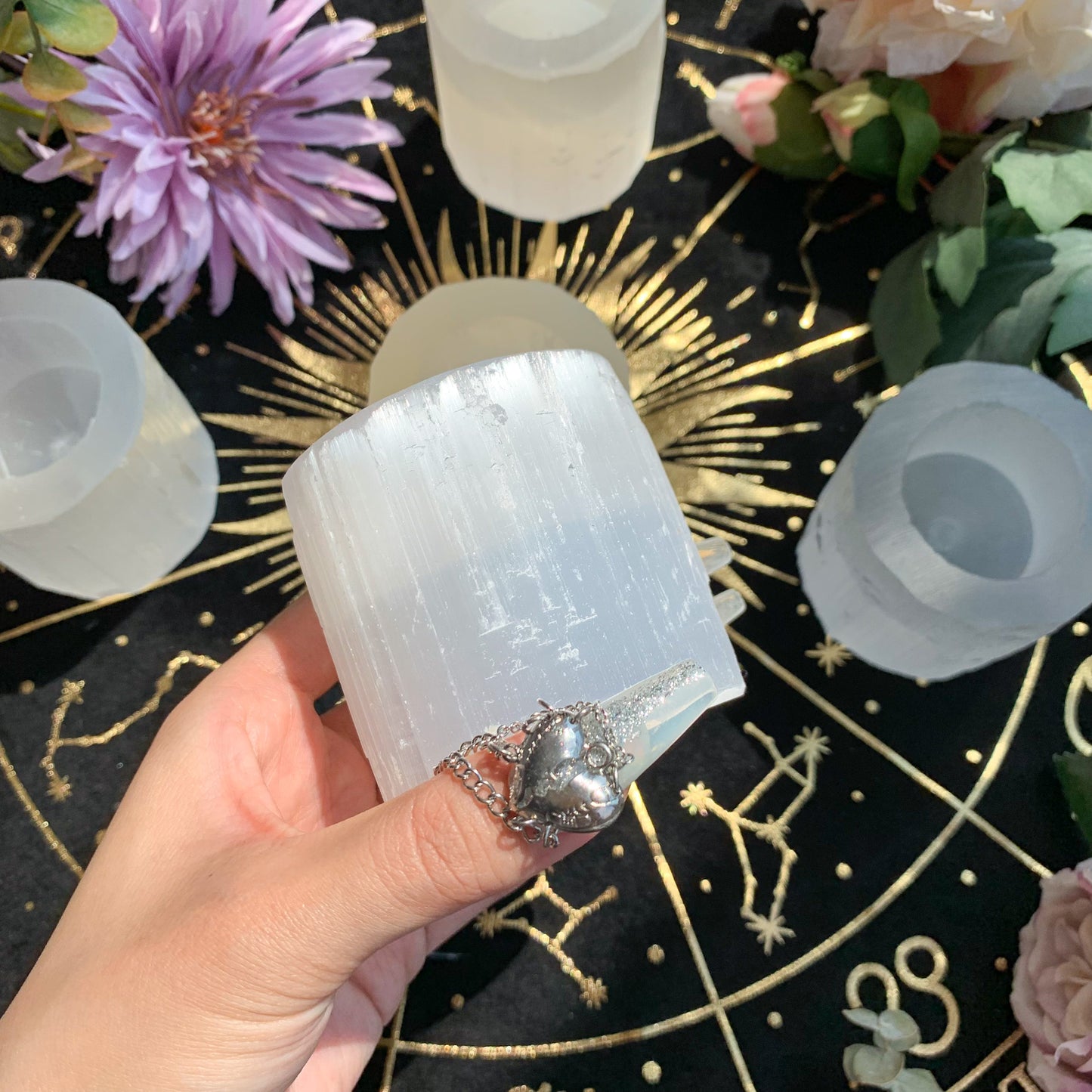 Natural Selenite Candle Holder/Hand Polished Selenite Candle Holder