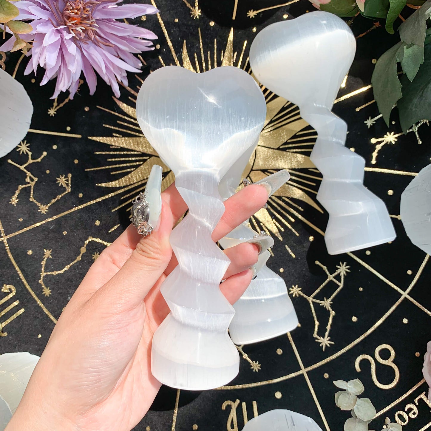 Natural Selenite Spiral Heart Tower/Selenite Crystal Spiral Heart Tower