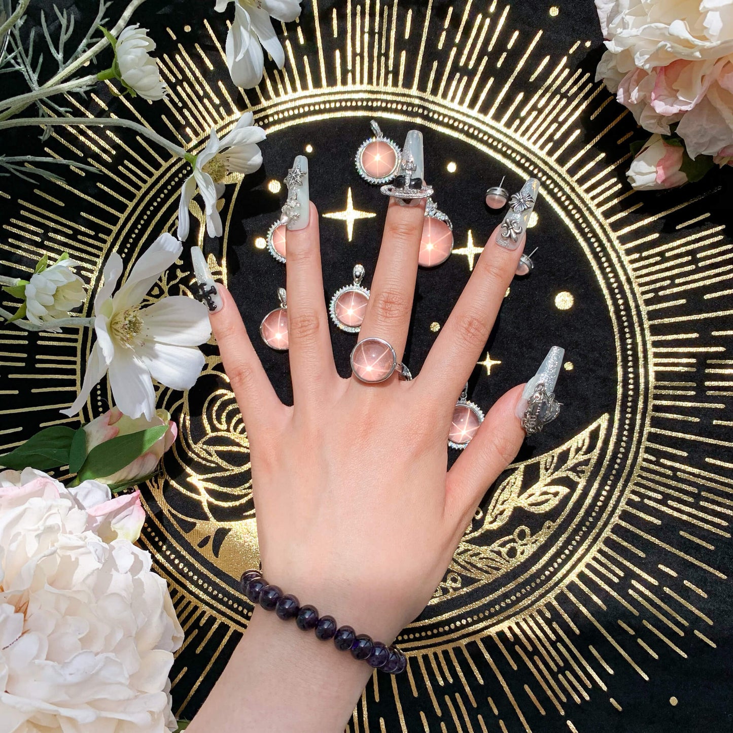 Star Rose Quartz Ring/High Quality Starlight Rose Quartz Ring/Starry Rose Quartz Jewelry