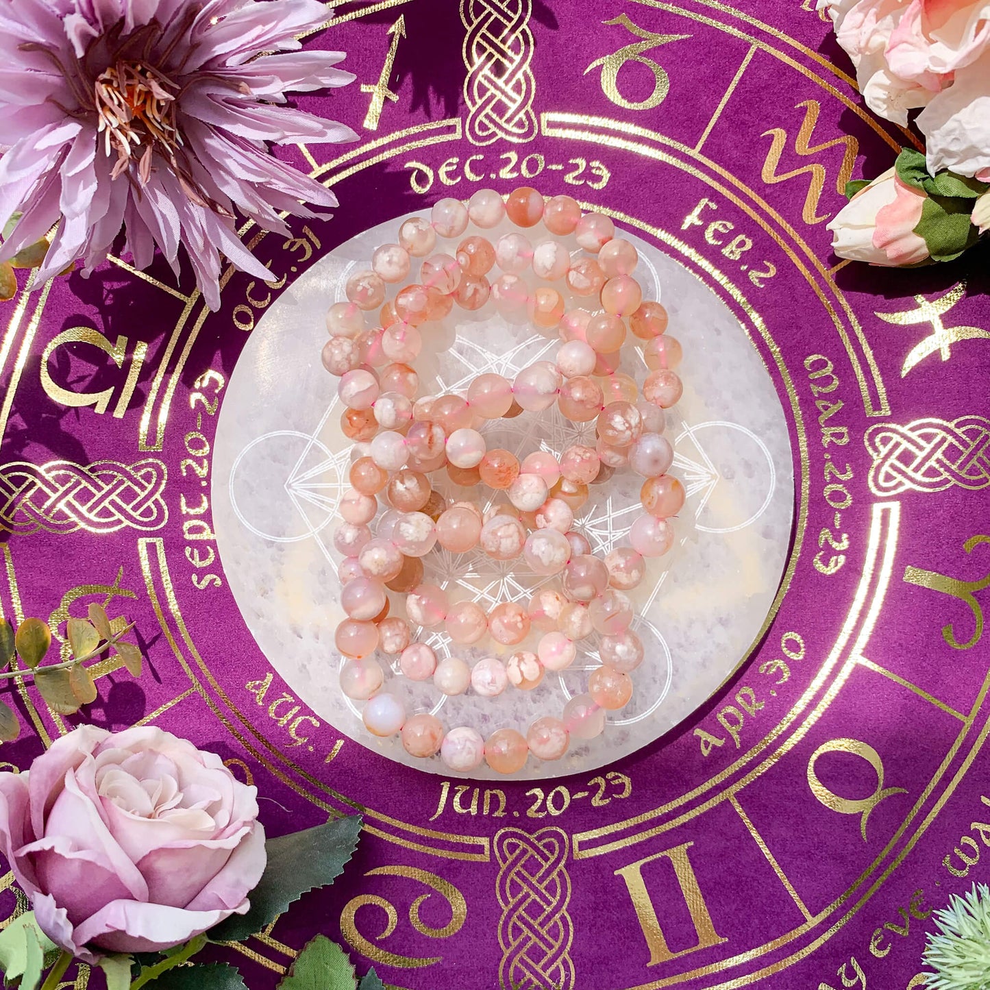 Sakura Agate Bracelet/Natural Flower Agate Bracelet/Agate Bracelet