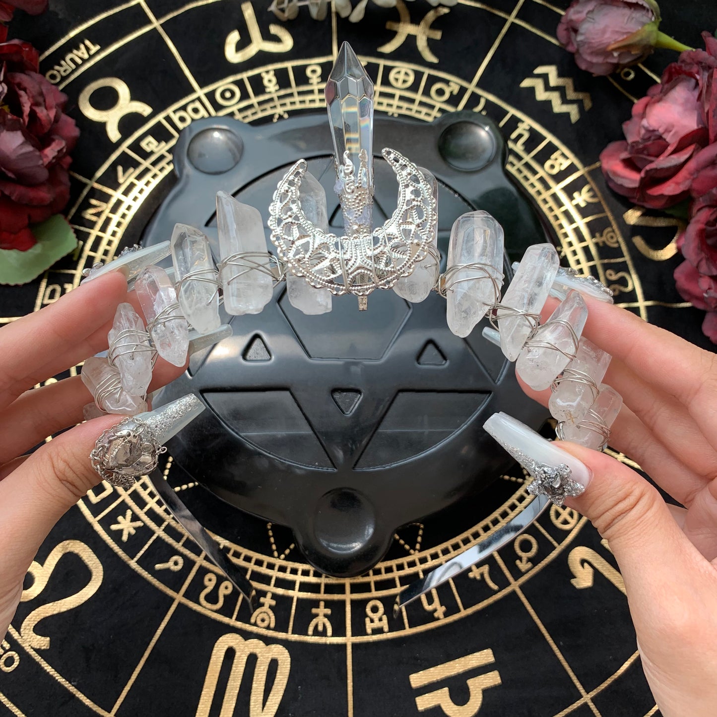 Natural Crystal Quartz Crown/Clear Quartz Crown/Tiara Healing Hair Comb/Wedding Bride Jewelry Headband Gift