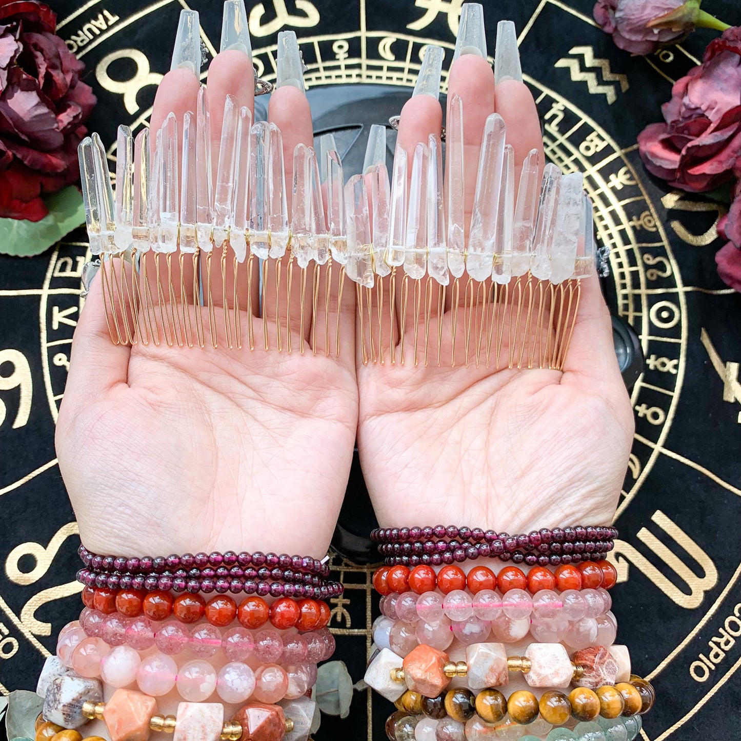 Natural Crystal Quartz Crown/Clear Quartz Crown/Tiara Healing Hair Comb/Wedding Bride Jewelry Gift