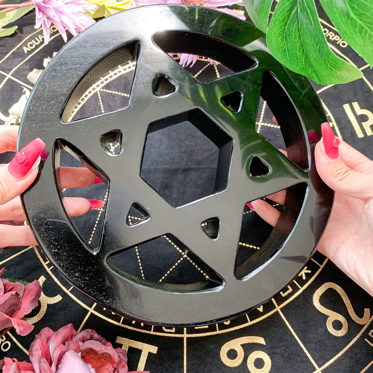 Large Natural Black Obsidian Star of David/Sacred Geometry/Star of David/Hand carved Home Decoration