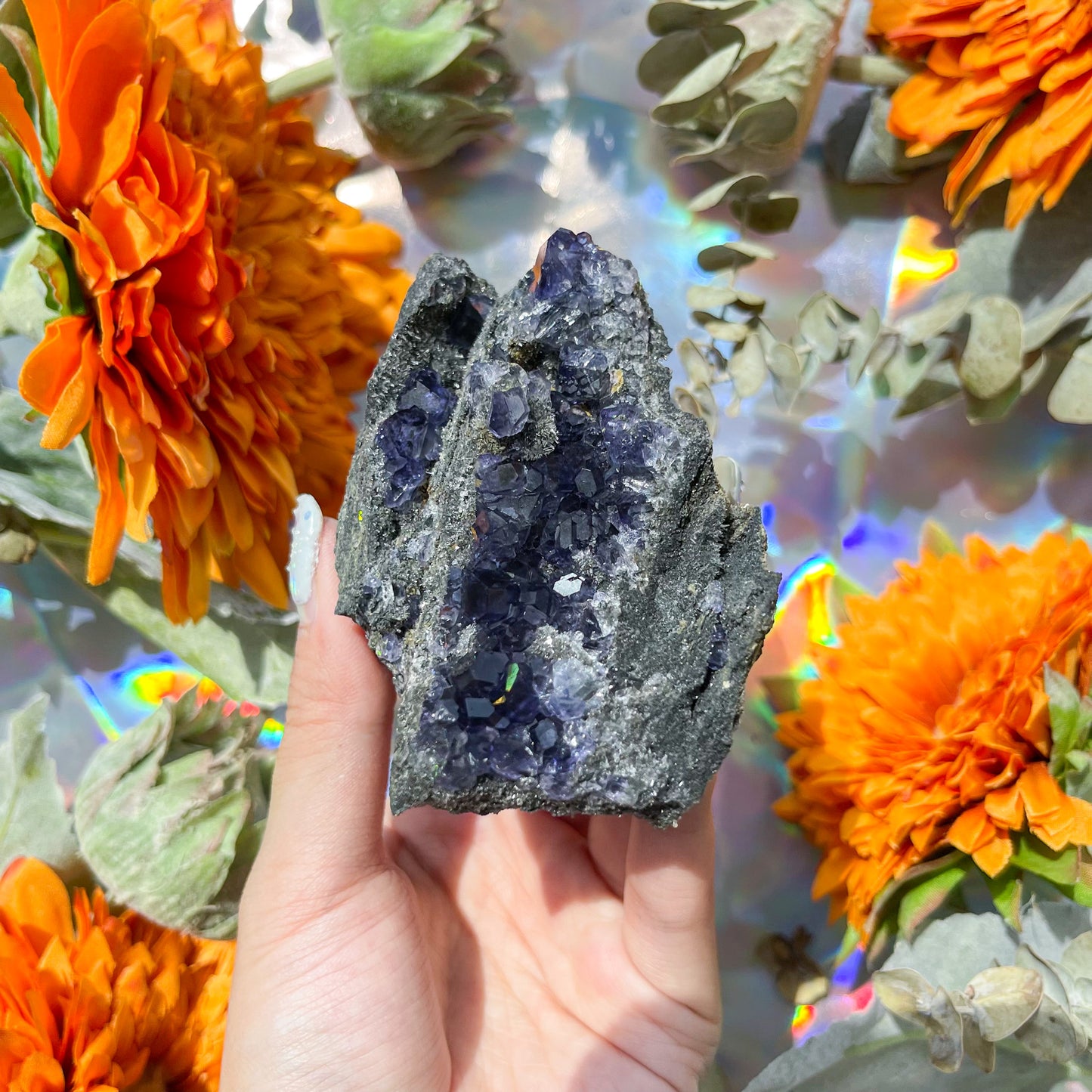 Tanzanite Purple Fluorite with Clear Quartz Specimen/Natural Raw Purple Fluorite Specimen