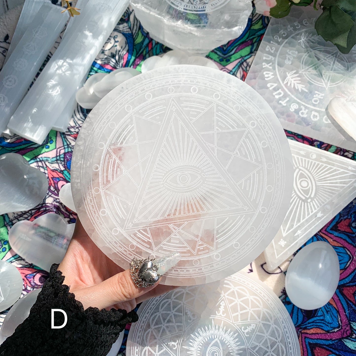 Selenite Crystal Charging Plate/Cleanse Crystals Plate/Selenite Etched Plate