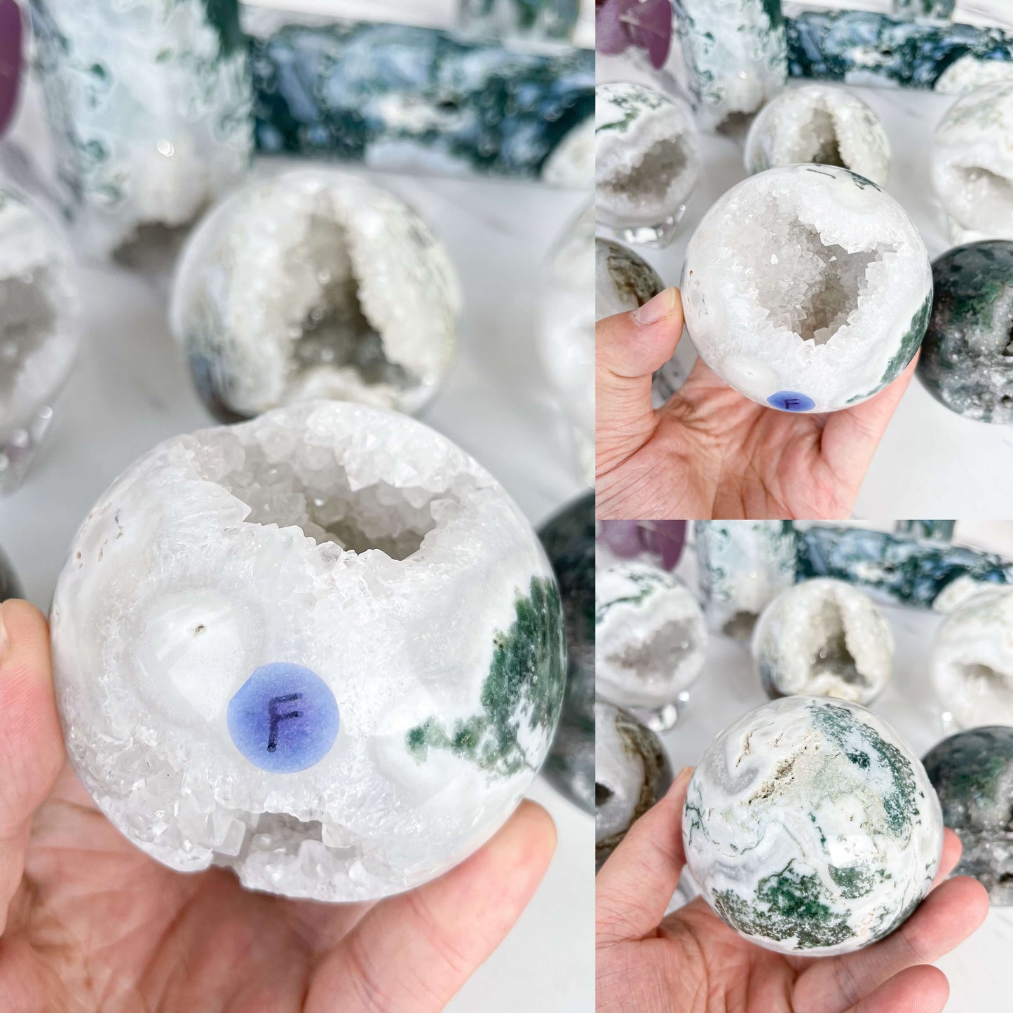 Natural Druzy Moss Agate Sphere/Rare Moss Agate Geode Sphere/Druzy Quartz Moss Agate Sphere/AAA