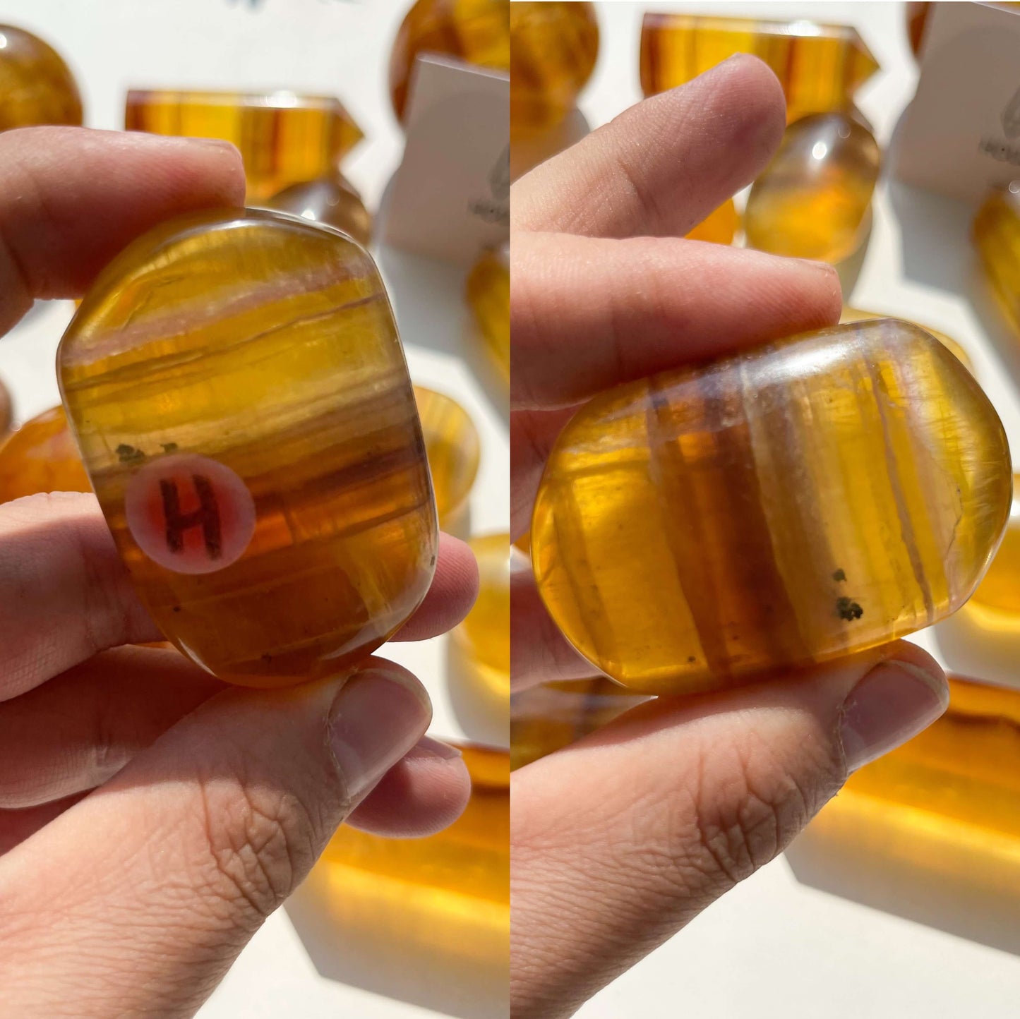 Yellow Fluorite Palm Stone/Yellow Rainbow Fluorite Big Pocket Stone/Natural Yellow Fluorite Crystal Palm Worry Stone