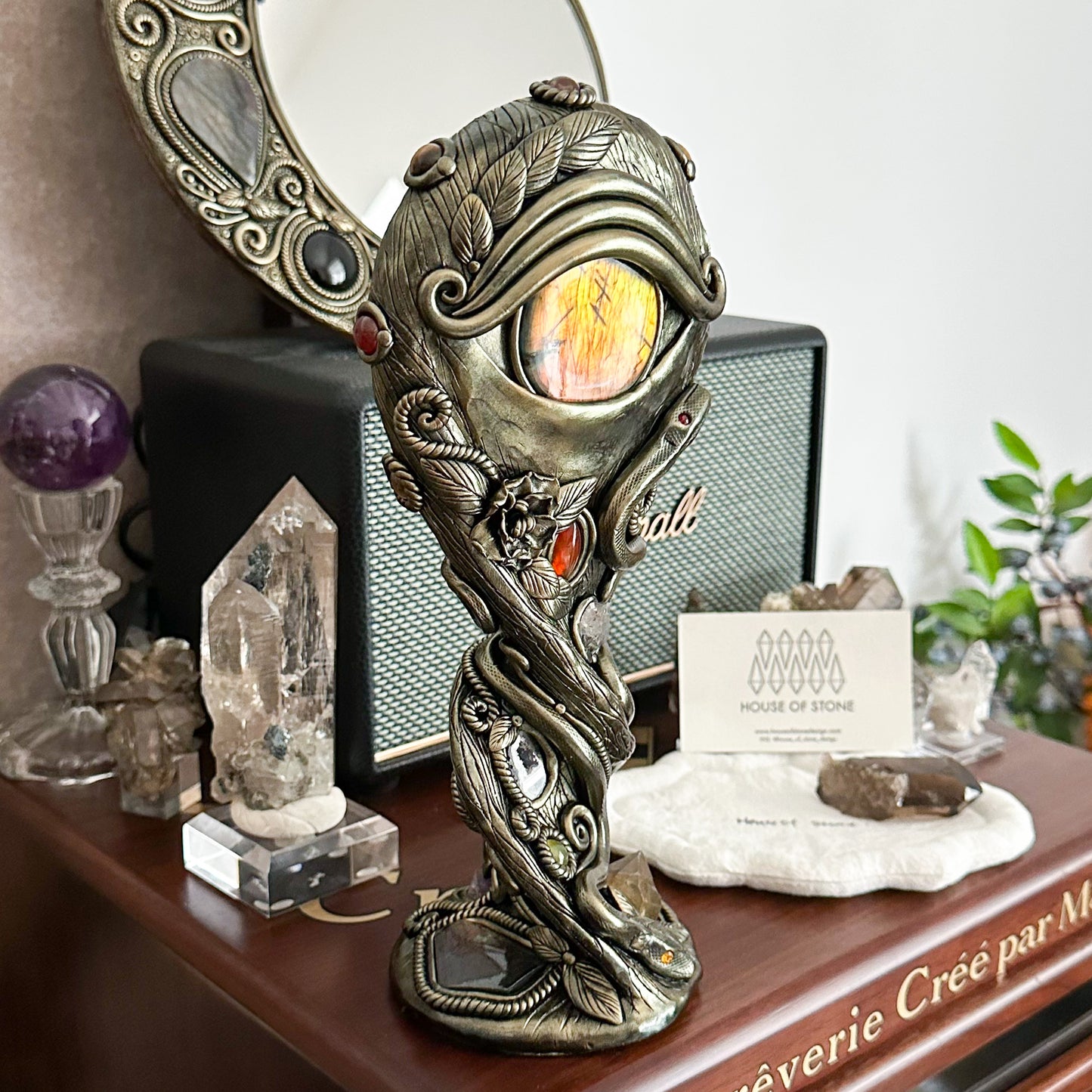Handmade Natural Black Obsidian Mirror/Magic Obsidian Witch/Crystal Quartz with Base/Scrying Mirror/Root Chakra/Manifest Altar Tool