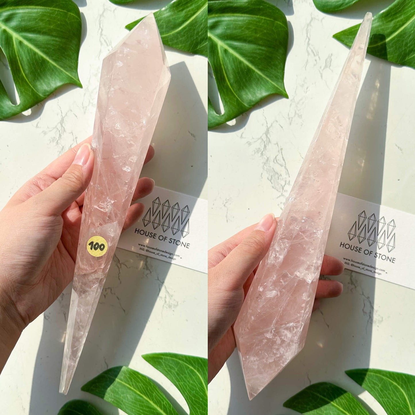 Natural Rose Quartz Wand/Rose Quartz Crystal Point Wand/Rose Quartz Crystal Handle/Rose Quartz Stem/Wedding Bouquet Handle/Heart Chakra Healing/AAA