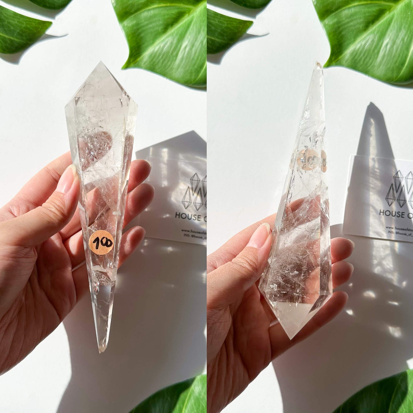 Natural Clear Quartz Point Wand/Clear Quartz Rainbow Crystal Wand/Clear Quartz Handle/Crystal Stem/Crown Chakra Healing/Meditation Tool/AAA