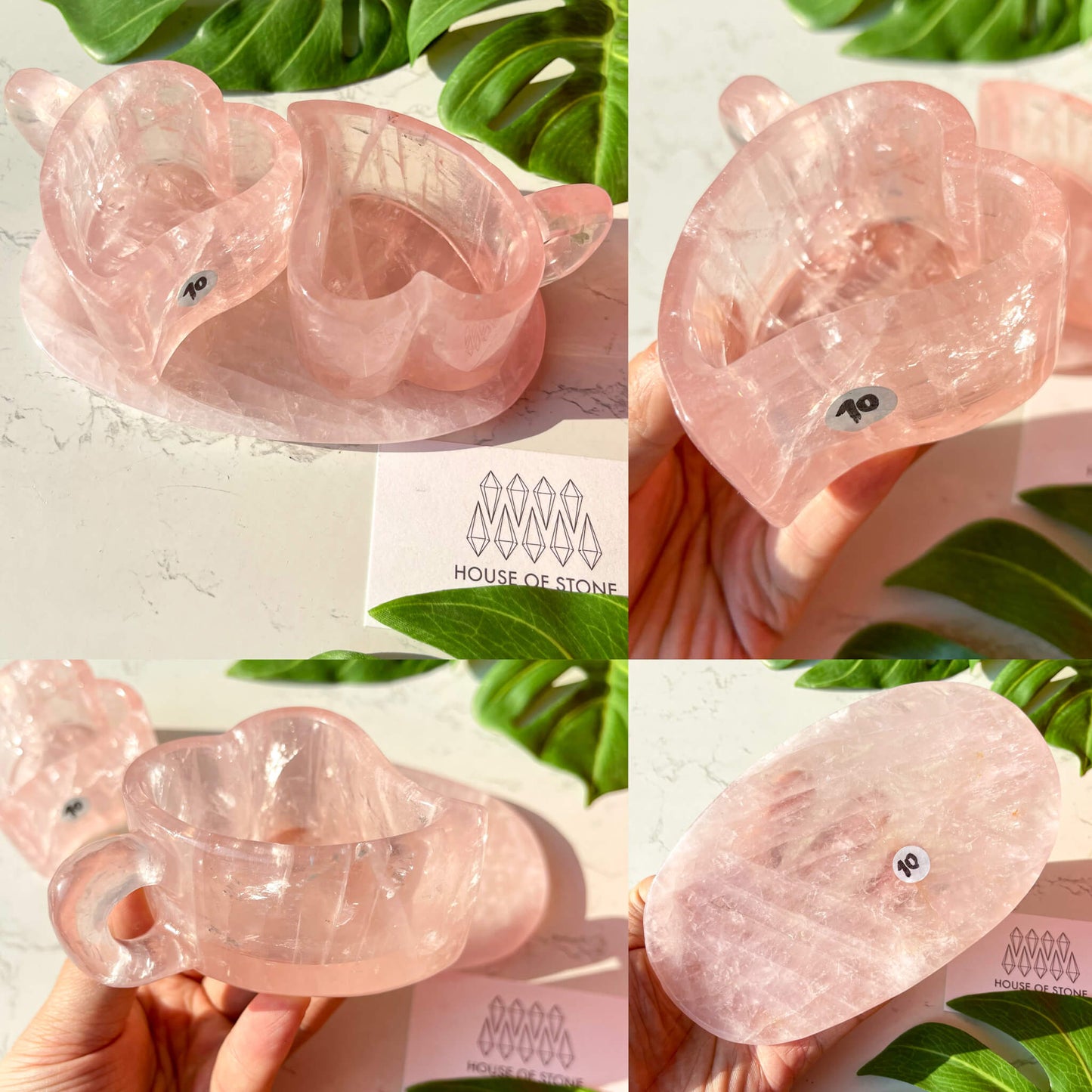 Natural Rose Quartz Cups With Coaster/Hand Carved Rose Quartz Mug/Crystal Cup/High Quality Quartz Tea Cup Set/Heart Chakra